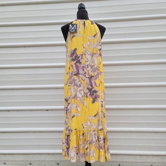 NWT Mlle Gabrielle Floral Yellow Sleeveless Sun Dress Necklace Gold sz Small - Picture 6 of 11